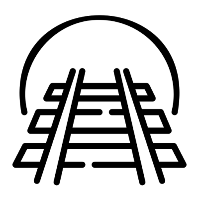 Icon of train tracks entering a tunnel.